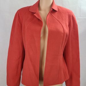Talbots Women's (10 Petites) Orange 100% Wool Open Front Unlined Jacket